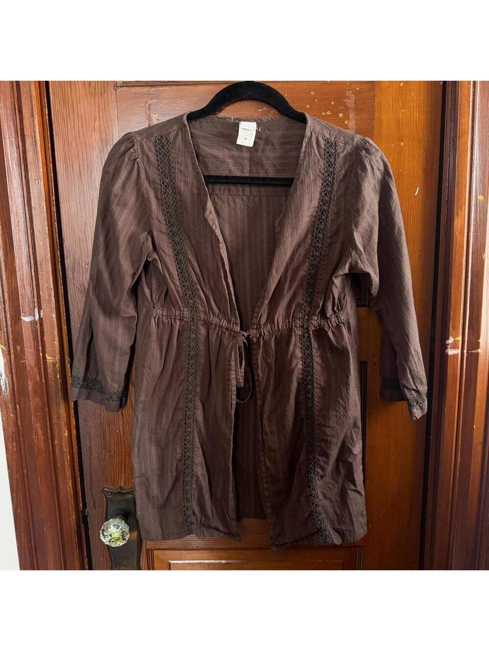 Billabong brown cotton beach tie front coverup with lace detail - Picture 1 of 7